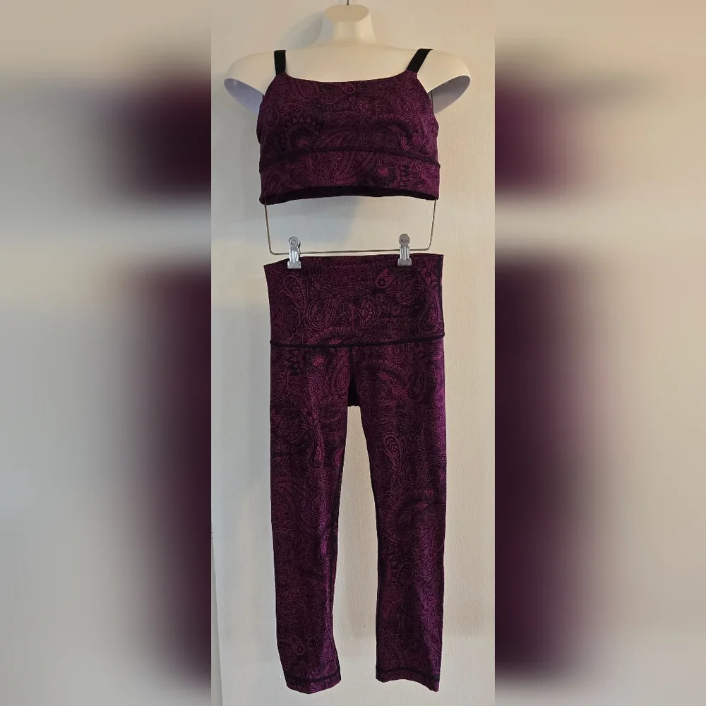 Lululemon Wunder Under Crop Antique Paisley Fuschia/Black paisley‎ leggings, 6
